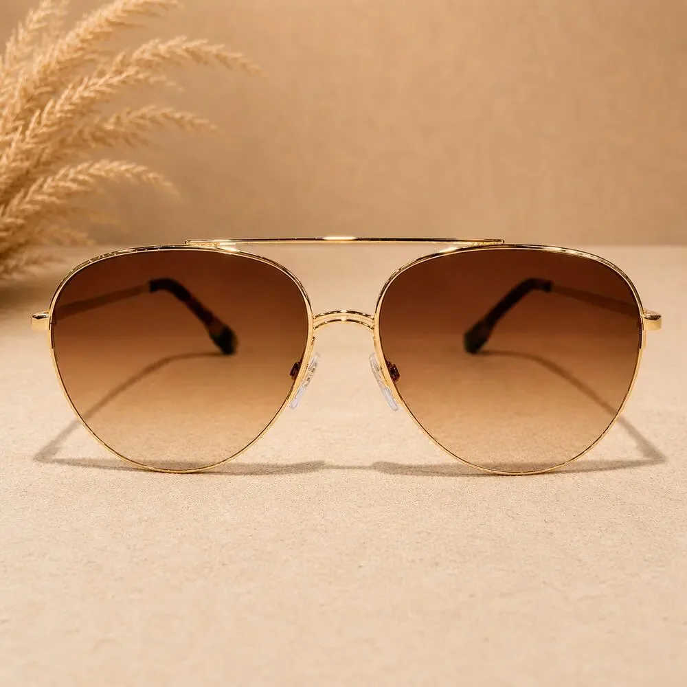 Burberry BE3113 Ferry Gold Aviator Sunglasses Brown Gradient Lenses